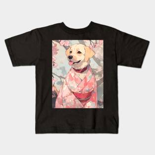 Cute Dog wearing a Kimono - Anime Wallpaper Kids T-Shirt